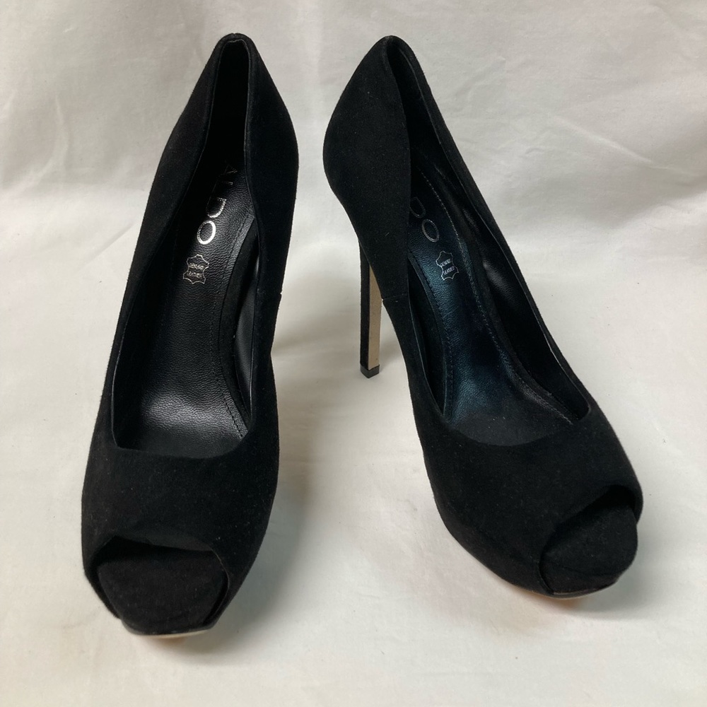 Aldo Black Suede Platform High Heels, size 7
